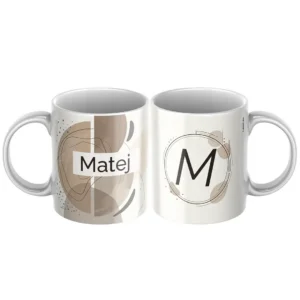 Keramický hrnček s menom Matej a zemito-abstraktným motívom