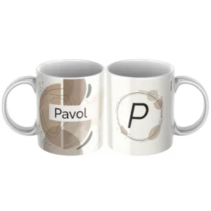 Keramický hrnček s menom Pavol a zemito-abstraktným motívom