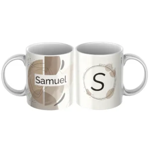 Keramický hrnček s menom Samuel a zemito-abstraktným motívom