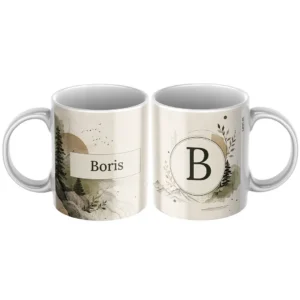 Keramický hrnček s menom Boris s motívom hôr a lesa