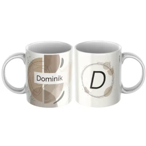 Keramický hrnček s menom Dominik a moderným zemitým abstraktným vzorom