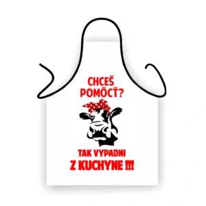 Biela zástera Chceš pomôcť? Tak vypadni z kuchyne s vtipným motívom Zástera - Chceš pomôcť ?
